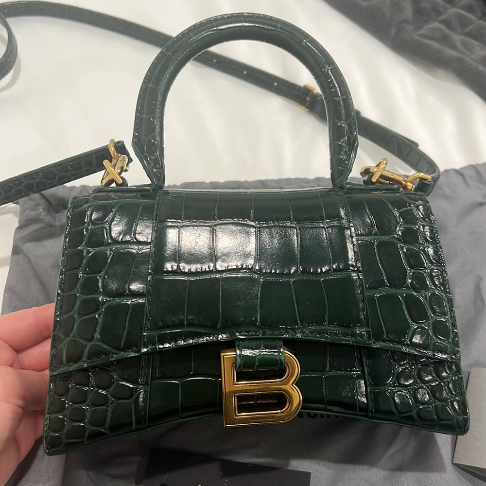 HOURGLASS XS HANDBAG CROCODILE EMBOSSED IN FOREST GREEN - GREAT CONDITION